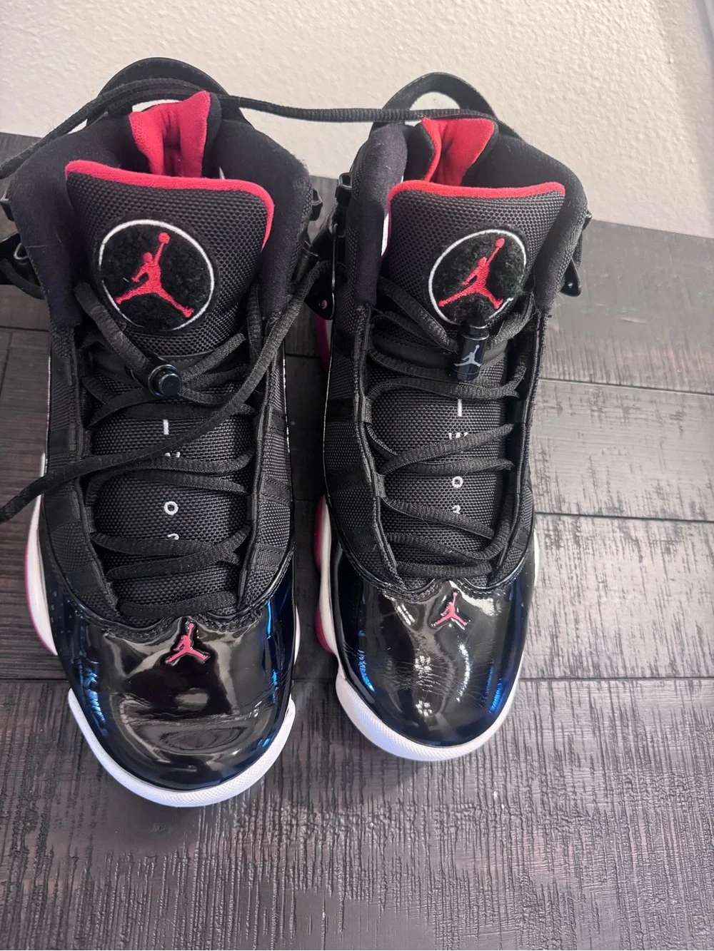 Jordan Men Black and Red High-Top Sneakers